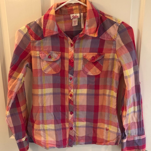 Justice Other - Justice plaid button down shirt, EUC, 100% cotton